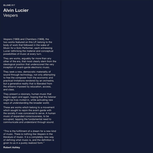 LUCIER, ALVIN - Vespers