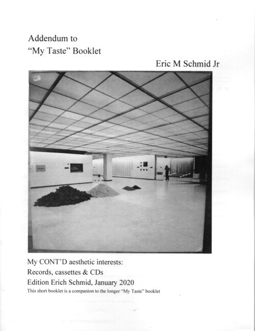 SCHMID, ERIC - Addendum to "My Taste" Booklet